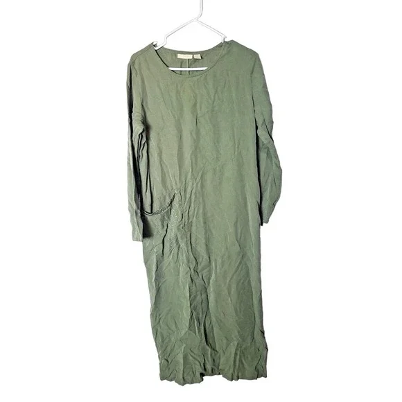 slim fit dress slacks J.Jill Live-In-Chino Missy Shirt Dress | 14 | Soft Olive Green